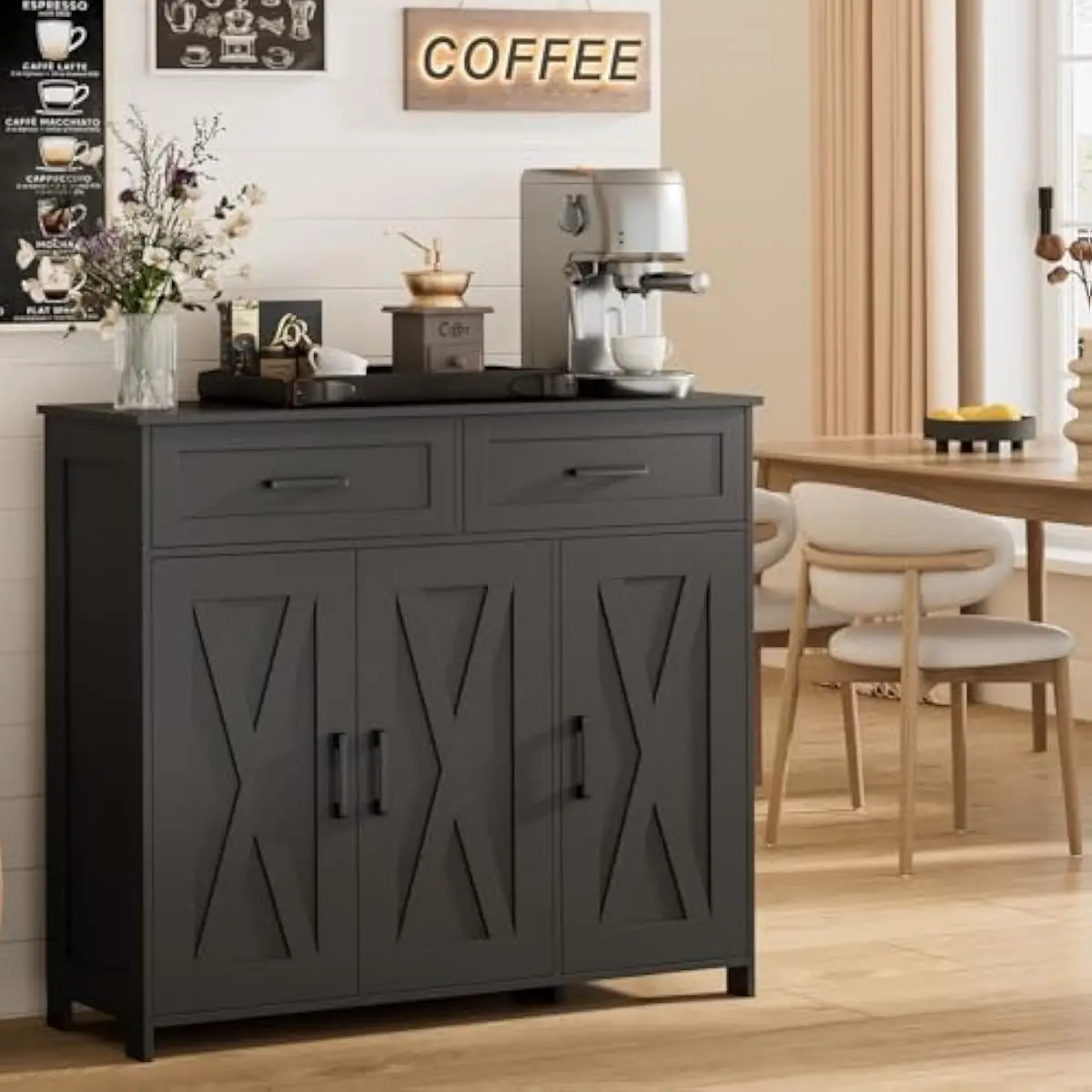 Storage & Organization - 引き出し付きコーヒーバー収納キャビネット、キッチンビュッフェキャビネット