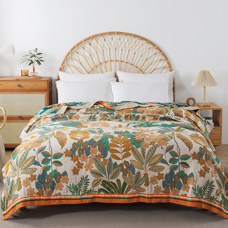 Muslin Cotton Bedspread - 通気性のあるモスリンガーゼベッドカバー,200x230cm,柔らかいダブルベッドカバー,4層,腹筋側