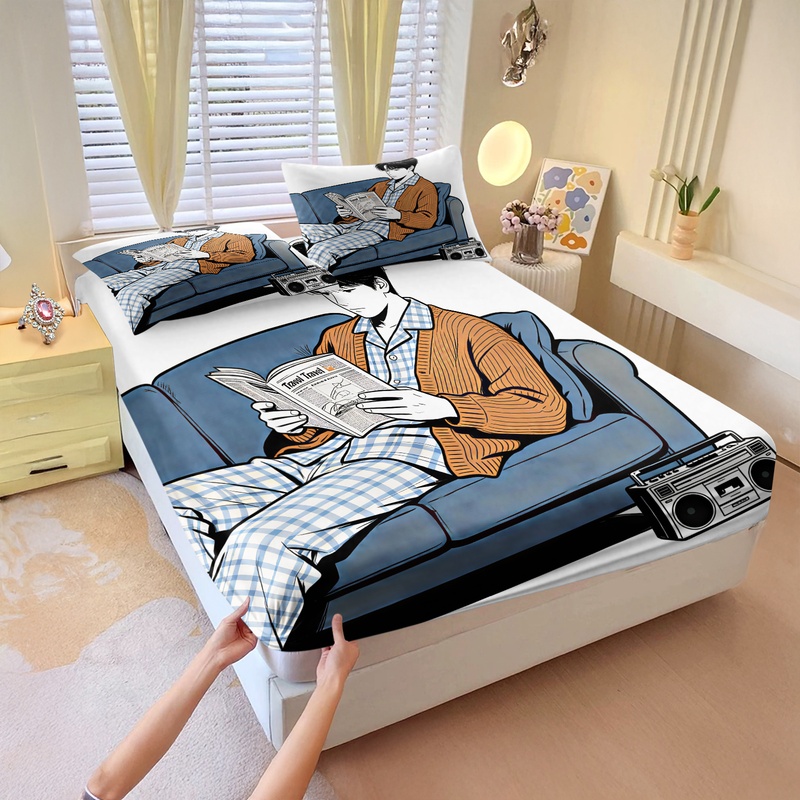 Fitted Bed Sheets Deep Pocket - ソフトトラベルプレップフィットシーツセット、ファッショナブルなソファ旅行計画プリントベッドシーツセット、居心地の良い伸縮性のある深型ポケットベッドリネンデコレーションギフト