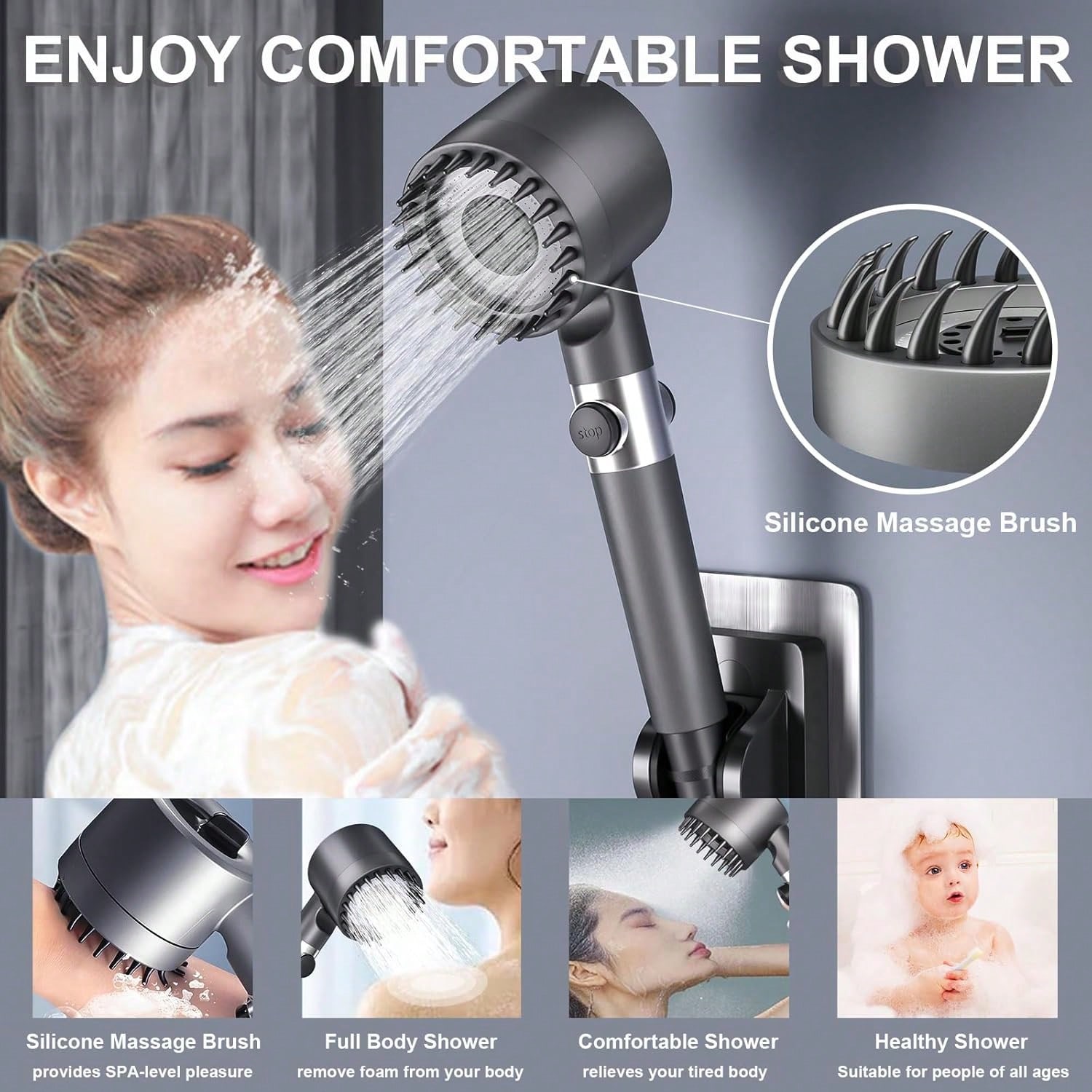 高圧ハンドヘルドシャワーヘッド、5つのフィルター、3つの調整 - High Pressure Shower Head Handheld のレビューと価格