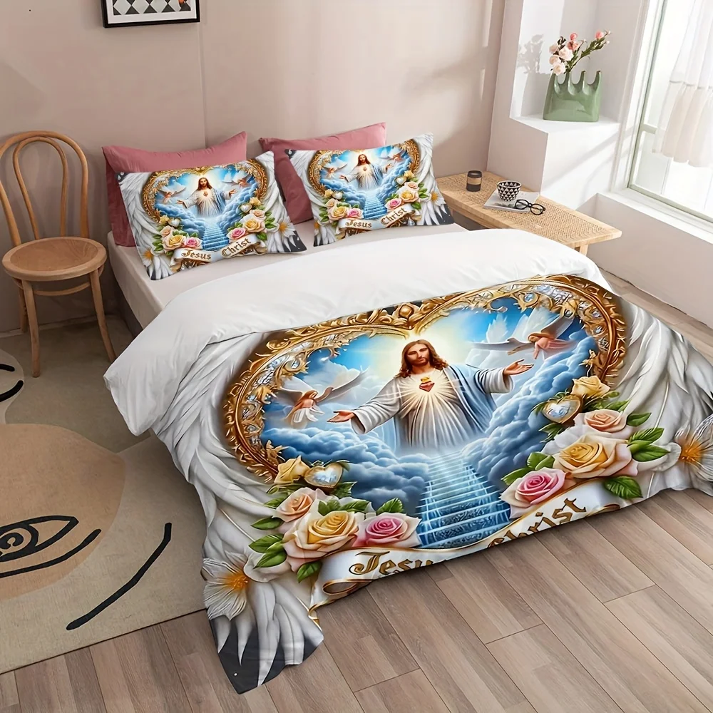 聖なる献身の翼 クロスフラワー エンジェル イエス 天への扉 - Duvet Cover Sets With Zipper のレビューと価格