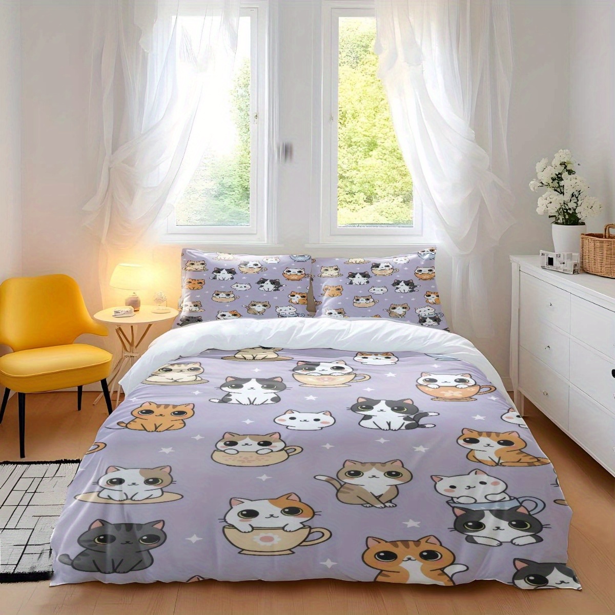 ソフトな布団カバー3点セット、2Dフラットプリント布団カバー - Duvet Cover Sets With Zipper のレビューと価格