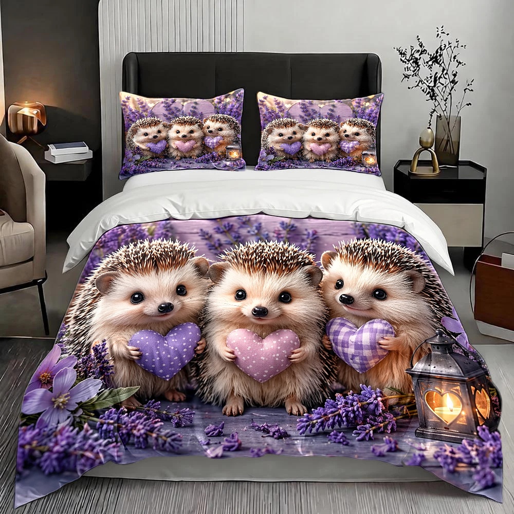 3ピース ラベンダー ハリネズミ ラブテーマ寝具セット (1 - Duvet Cover Sets With Zipper のレビューと価格