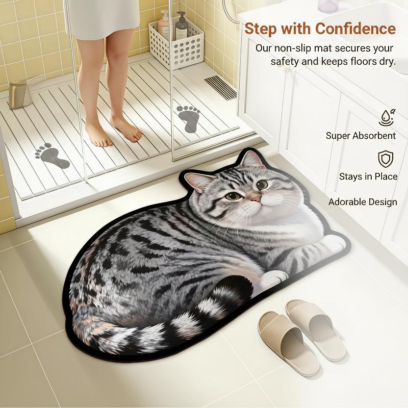 珪藻土バスマット 美しい猫柄 滑り止め 高吸水 速乾 ホーム - Quick Dry Diatomite Bath Mat のレビューと価格