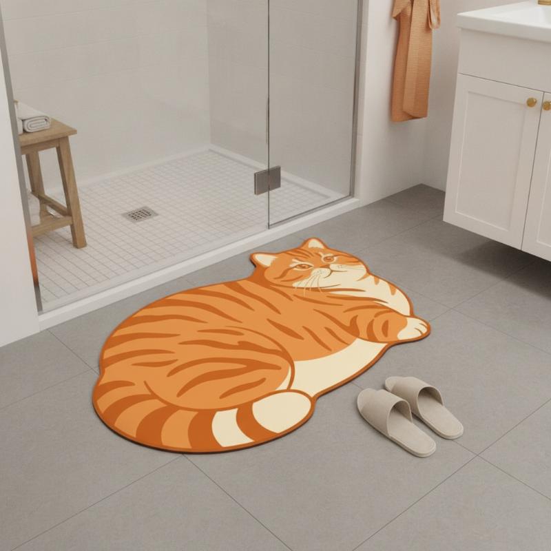 珪藻土バスマット 美しい猫柄 滑り止め 高吸水 速乾 ホーム - Quick Dry Diatomite Bath Mat のレビューと価格