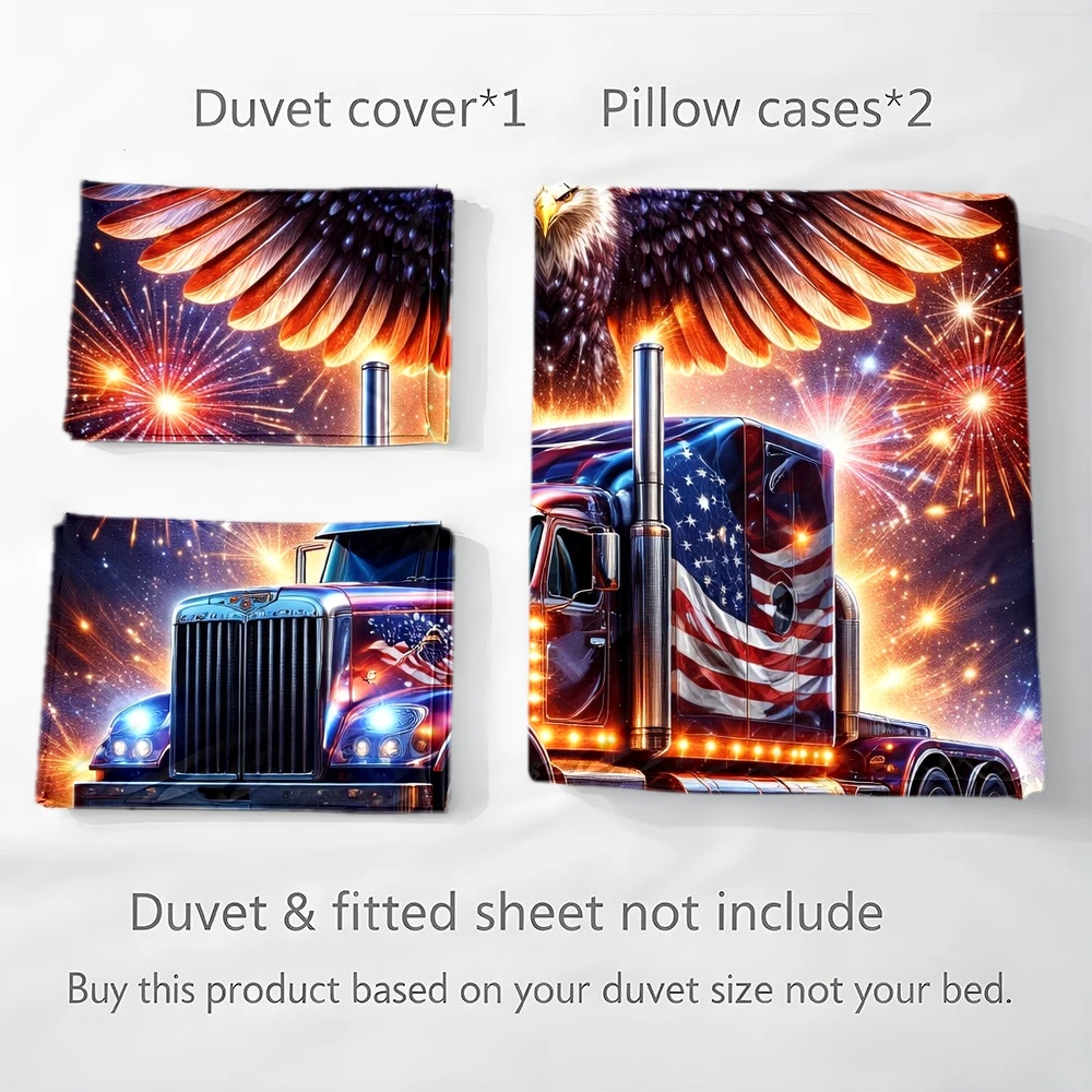 3ピースアメリカンヘビートラックイーグルテーマ布団カバーセッ - Duvet Cover Sets With Zipper のレビューと価格