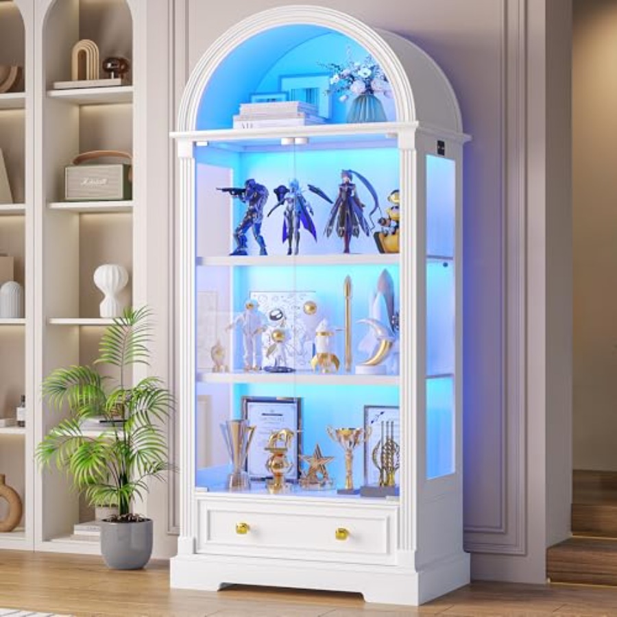 リビングルーム用アーチ型ディスプレイキャビネット、強化ガラス - Lighting のレビューと価格