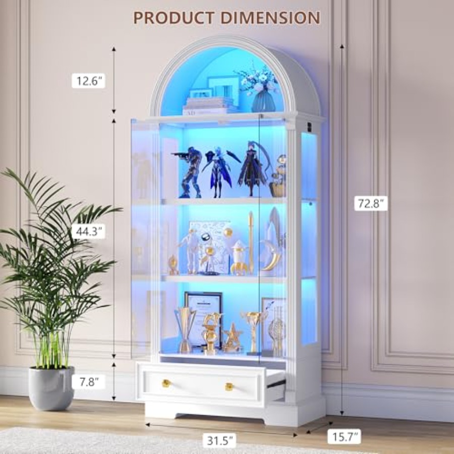 リビングルーム用アーチ型ディスプレイキャビネット、強化ガラス - Lighting のレビューと価格