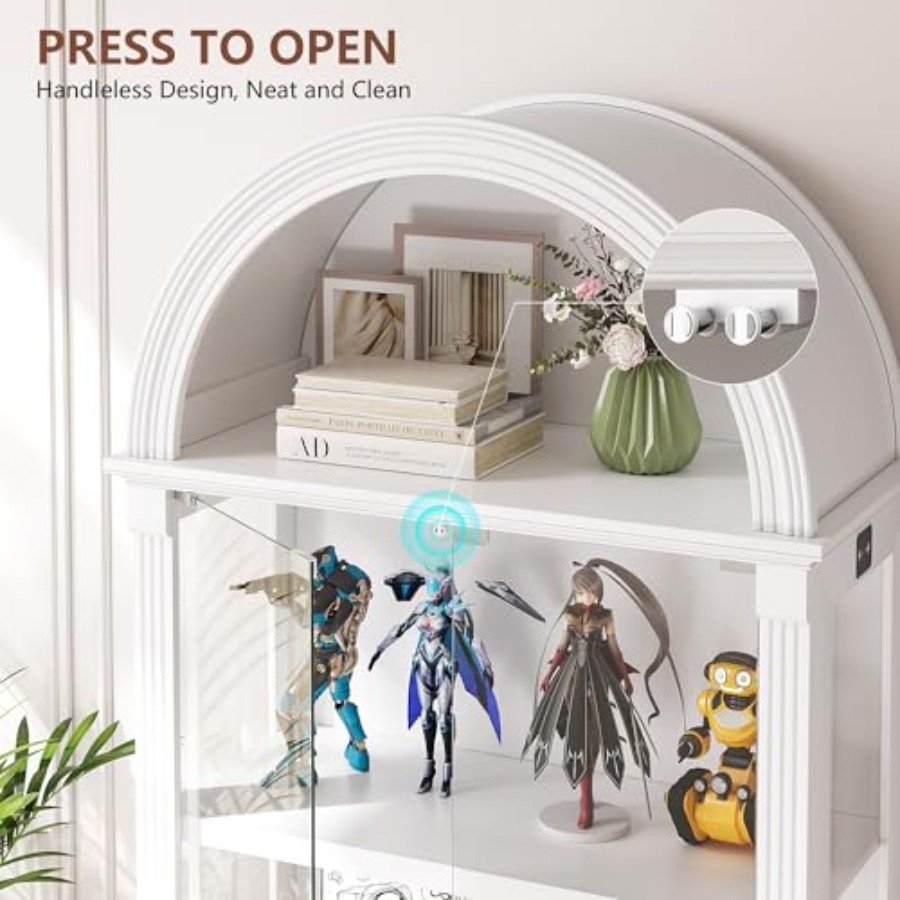 リビングルーム用アーチ型ディスプレイキャビネット、強化ガラス - Lighting のレビューと価格