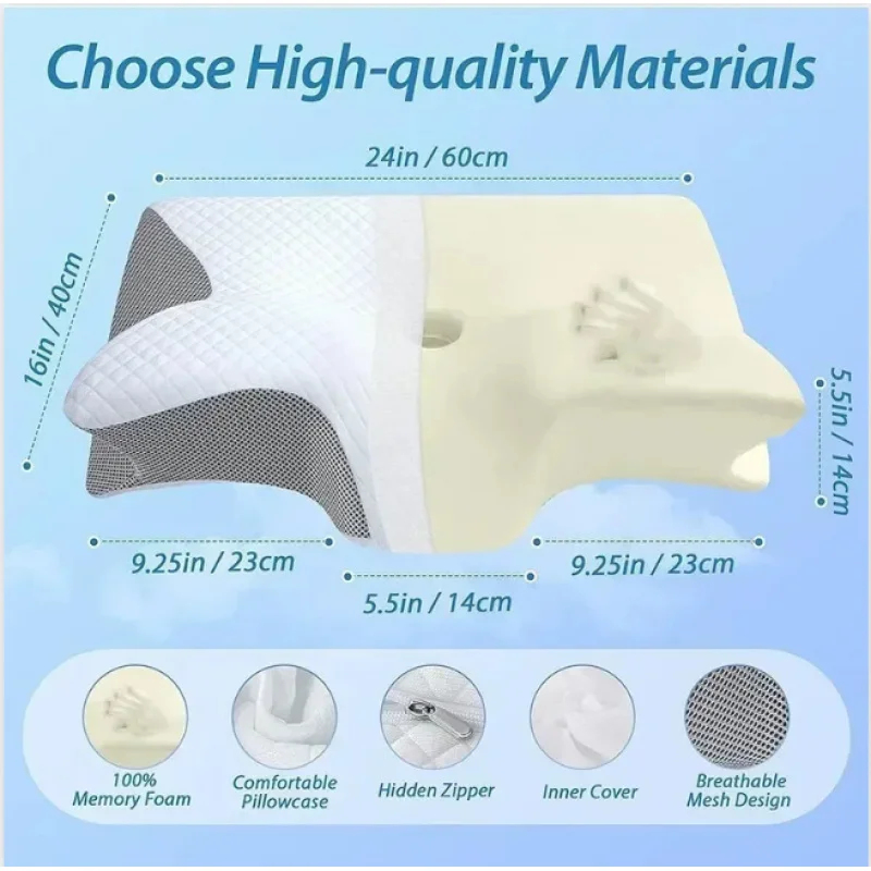 首の痛みを和らげるメモリーフォーム頸椎枕、人間工学に基づいた - Memory Foam Orthopedic Pillow Neck Pain のレビューと価格