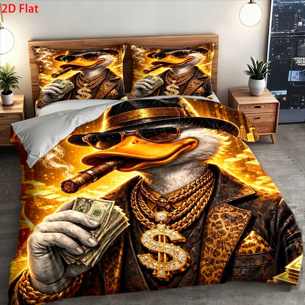 「裕福なアヒル」をテーマにしたデュベカバーセット。2Dフラッ - Duvet Cover Sets With Zipper のレビューと価格