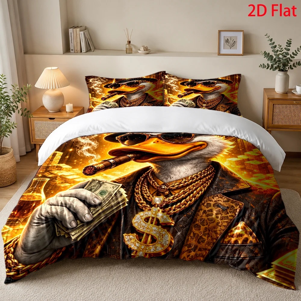 「裕福なアヒル」をテーマにしたデュベカバーセット。2Dフラッ - Duvet Cover Sets With Zipper のレビューと価格