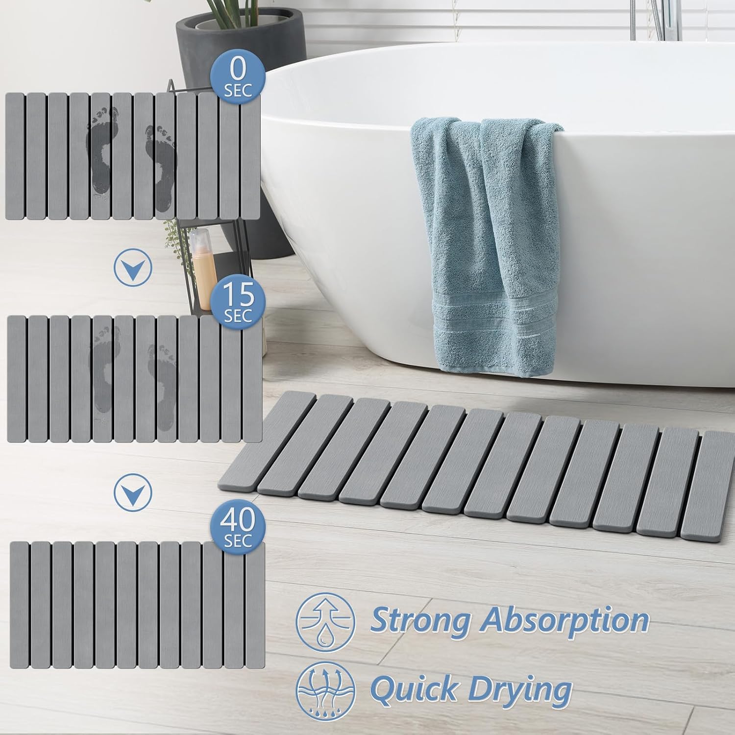 折りたたみ式長方形珪藻土バスマット 超吸水速乾滑り止め浴室足 - Quick Dry Diatomite Bath Mat のレビューと価格