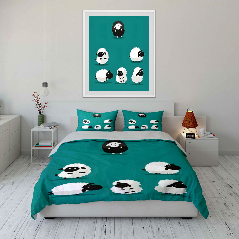 漫画の羊と黒い羊のパターンの布団カバーセット、デジタルプリン - Duvet Cover Sets With Zipper のレビューと価格