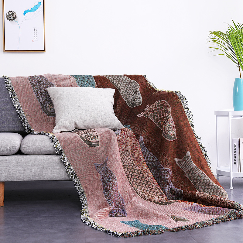 鯉のジャカード織りスローブランケット、ボヘミアンオーシャンテ - Boho Throw Blanket Fringe のレビューと価格