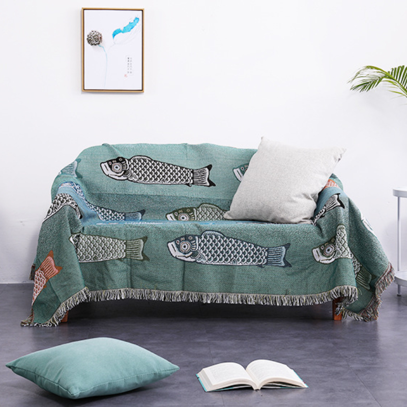 鯉のジャカード織りスローブランケット、ボヘミアンオーシャンテ - Boho Throw Blanket Fringe のレビューと価格