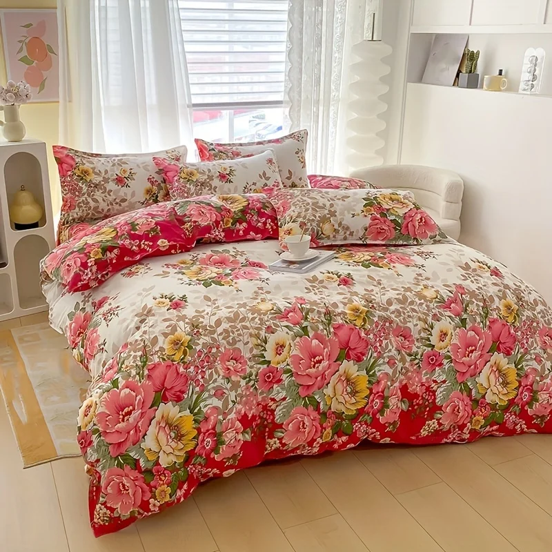 花柄布団カバーセット ジッパー開閉 - 寝具3点セットには掛 - Duvet Cover Sets With Zipper のレビューと価格