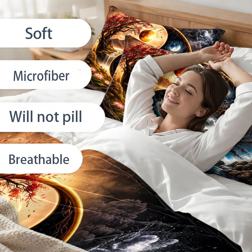 3ピース太極陰陽自然風景布団カバーセット、3ピースベッドセッ - Duvet Cover Sets With Zipper のレビューと価格